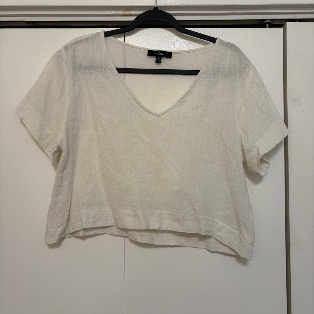 Lulu's Cream V-Neck Short Sleeve Linen Top